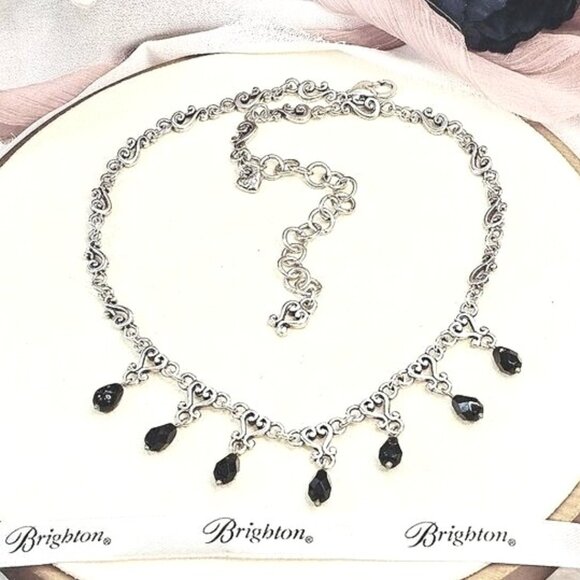 Brighton Vivaldi Pearl Silver-plated Necklace With Black Teardrop Beads & Heart- - Picture 1 of 7